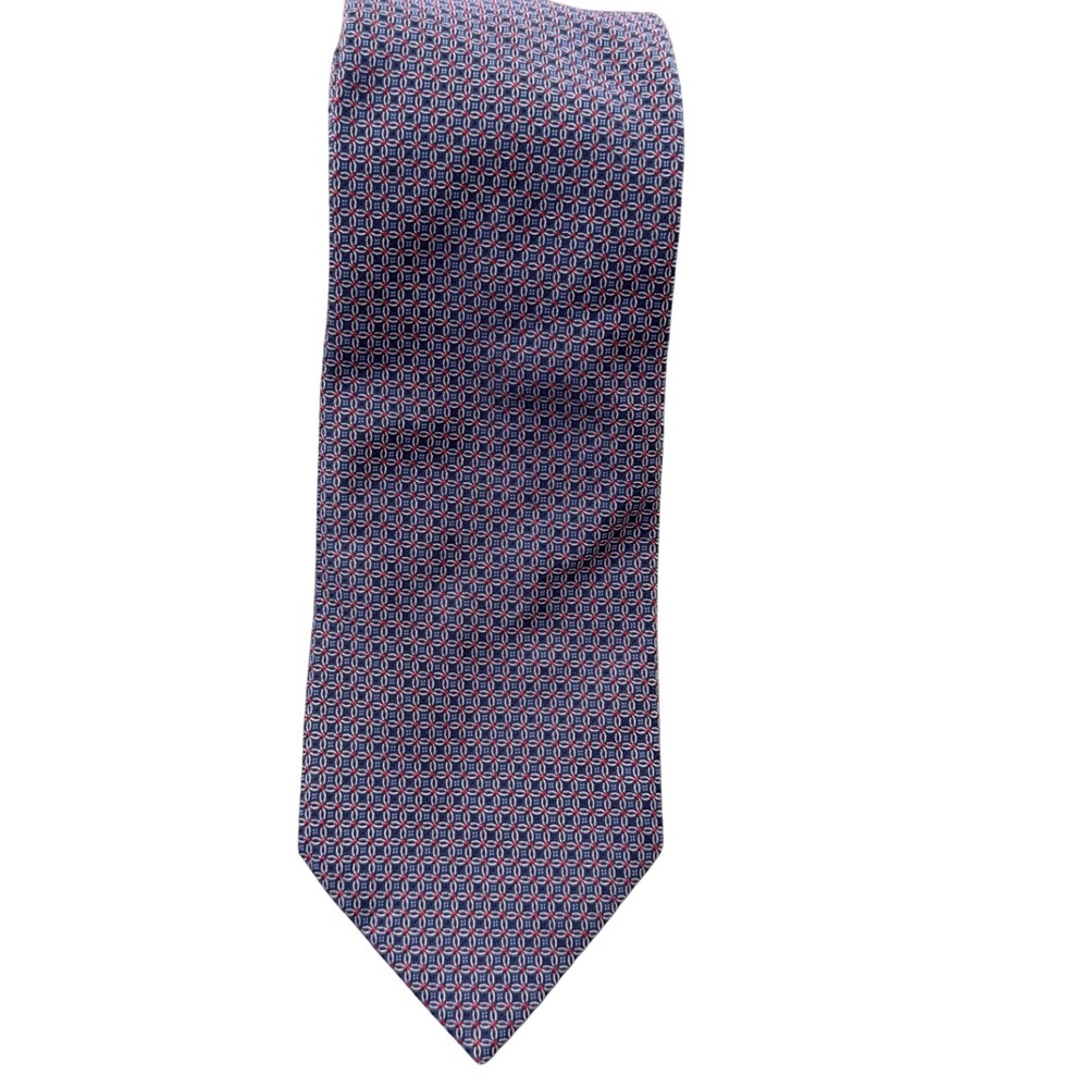 Brioni Silk Necktie Mens 3.5" Purple Blue Geometric Medallion Italy Office Wear - Picture 2 of 7
